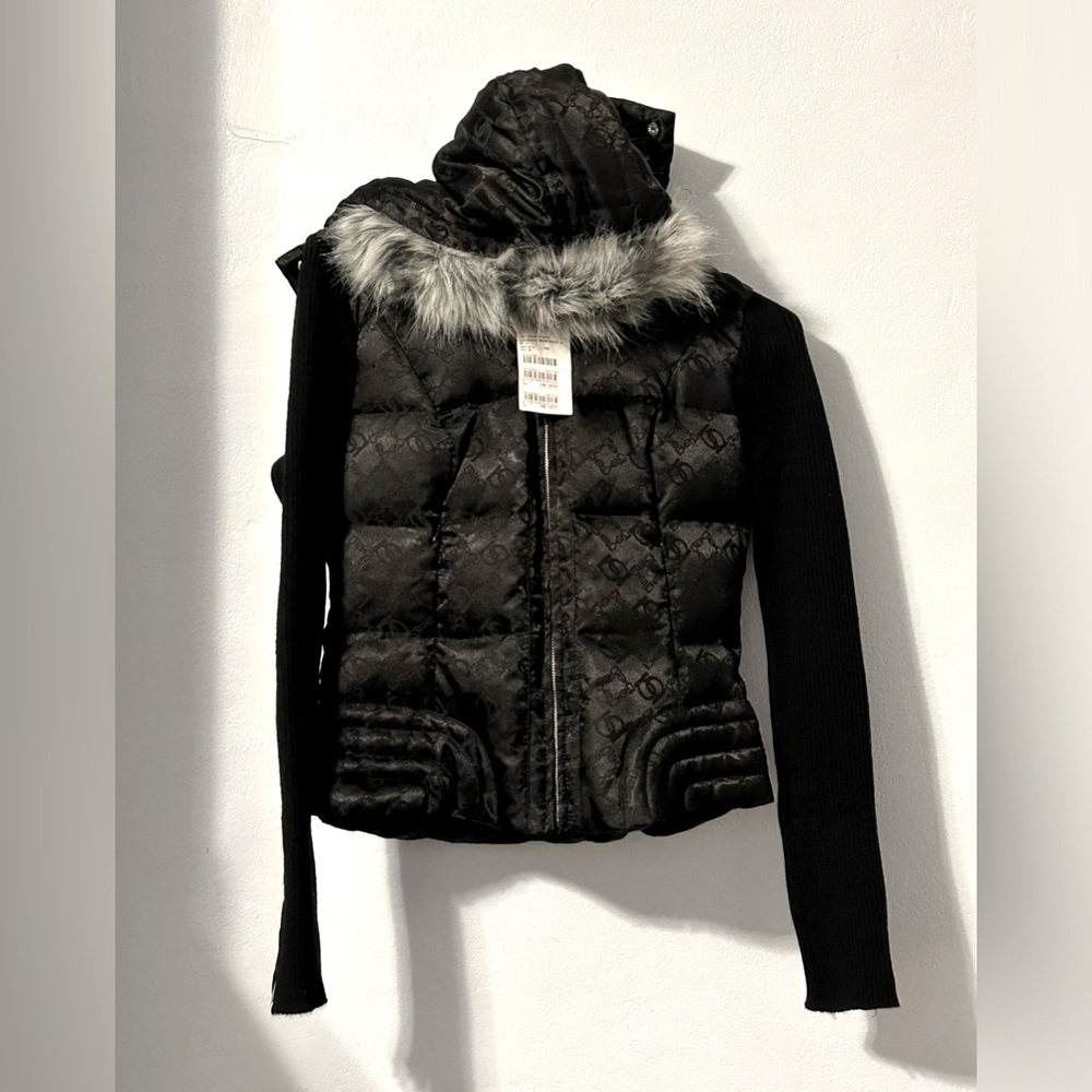 NWT Bebe Jacquard Coat Sz M Jacket Black
